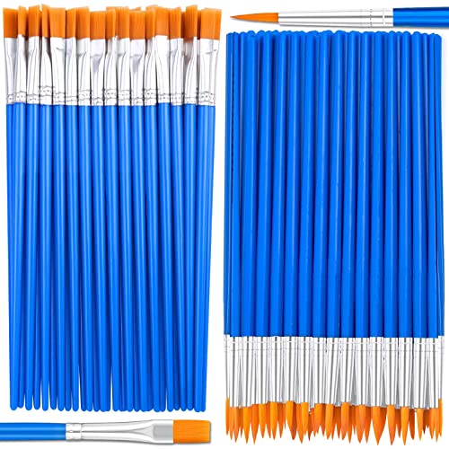 Small Paint Brushes Bulk, Anezus 50 Pcs Flat Tip Round Acrylic Paint Brushes for Kids Classroom Acrylic Watercolor Canvas Face Painting Touch Up