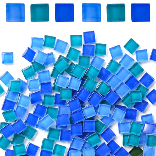 BigOtters 170pcs Bulk Mosaic Tiles, 140g Colors Glass Pieces Assorted Color Opaque Mosaic Glass for DIY Picture Home Mosaic Decoration (Blue Series)