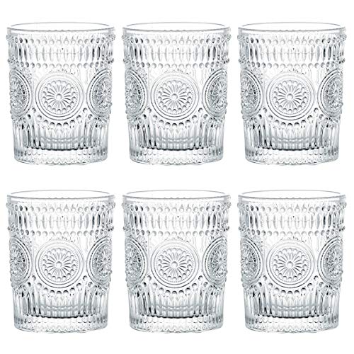Kingrol 6 Pack 9 oz Romantic Water Glasses, Premium Drinking Glasses Tumblers, Vintage Glassware Set for Juice, Beverages, Beer, Cocktail