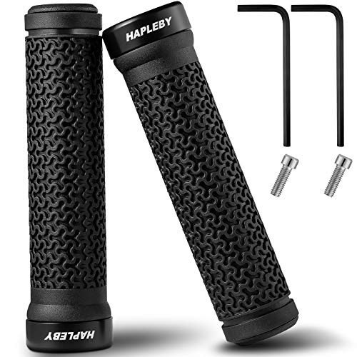 Hapleby Premium Bike Handlebar Grips, Single Lock-on Professional Mountain Bicycle Handlebar Locking Grips with Anti-Slip, 2PCS Screw and 2PCS Allen Wrench for Free