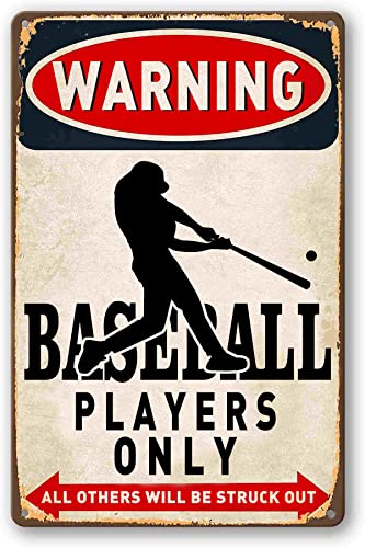 Boy's Baseball Gifts Baseball Poster Warning Baseball Players Only Sign Boys Room Decorations For Bedroom 8 x 12 Inch (928)