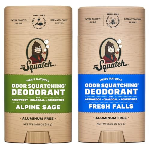 Dr. Squatch Natural Deodorant for Men – Odor-Squatching Men's Deodorant Aluminum Free - Alpine Sage + Fresh Falls (2.65 oz, 2 Pack)