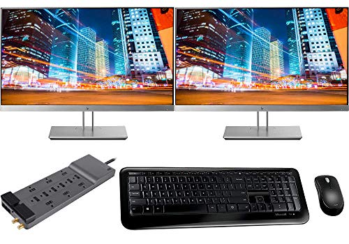 HP EliteDisplay E233 23 Inch Full HD Screen LED 2-Pack Display Bundle with 12-Outlet Professional SurgeMaster, Microsoft Wireless Keyboard and Mouse
