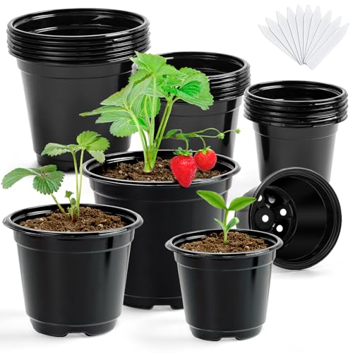 homenote Nursery Pots for Plants,3/4/5 Inch Plant Pot for Planting Plastic Seedling Pots with Drainage Holes Flower Seed Starter Pot High with Bonus 10 Plant Labels Black (21 Pack)