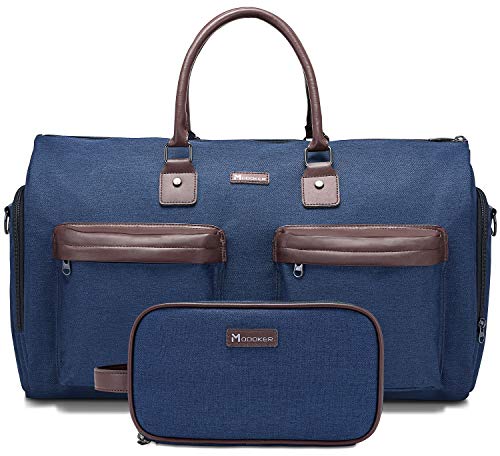 Convertible Garment Bag with Toiletry Bag, Modoker Carry on Garment Duffel Bag for Men Women - 2 in 1 Hanging Suitcase Suit Travel Bags, Blue