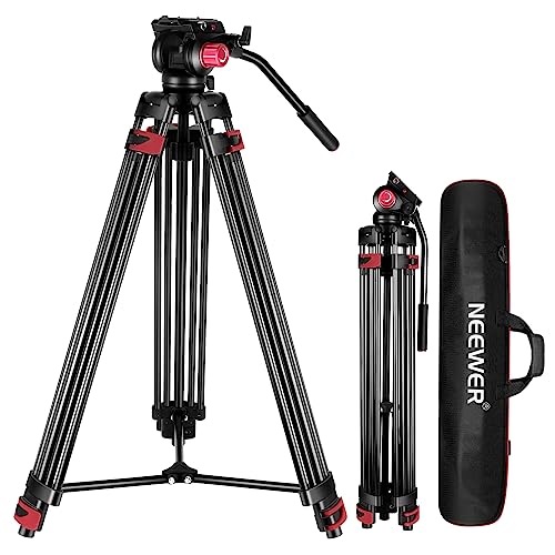 NEEWER 79'/200cm Video Tripod, Heavy Duty Aluminum Alloy Camera Tripod Stand with 360° Fluid Drag Head, QR Plate Compatible with Canon Nikon Sony and Other DSLR Camera Camcorder, Load Up to 17.6lb/8kg