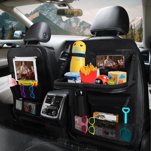 ElekTonny 2 Pack Backseat Car Organizer with Tray,Car Seat Organizer with Foldable Tablet Holder Table and 6 Storage Pockets, Oxford Cloth Car Seat Organizer for Kids Travel Trip