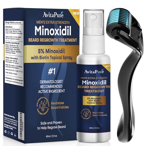 AVITAPURE Minoxidil Beard Growth Oil, 5% Minoxidil for Men Beard Growth Spray Infused with Biotin, Extra Strength Beard Growth Serum to Increase Thickness and Volume Faster