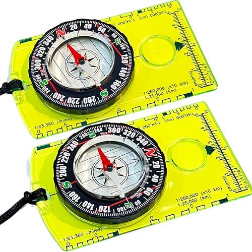 Pack of 2 Orienteering Compass Hiking-Compasses boy Scout Kids- Magnetic Gear Set Navigation map- Brujulas orientacion-Backpacking Camping Hunting Survival. (2 Compasses)