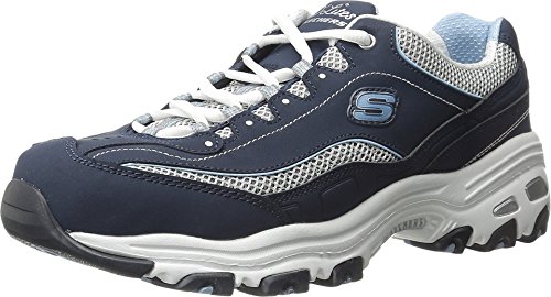 Skechers womens D'lites - Life Saver Memory Foam Lace-up fashion sneakers, Navy/White, 8 Wide US