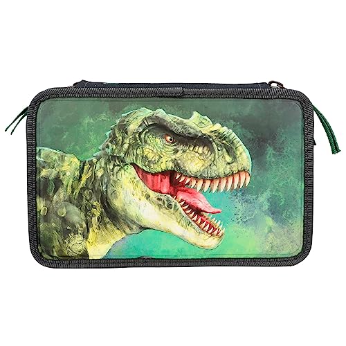 Dino World - Triple Pencil Case - Green With 3D Effect - (0412475)