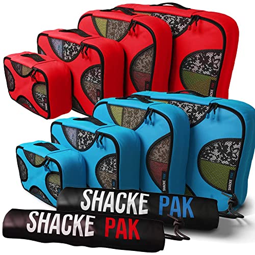 Shacke Pak - 5 Set Packing Cubes with Laundry Bag (Warm Red) & Shacke Pak - 5 Set Packing Cubes with Laundry Bag (Aqua Teal)