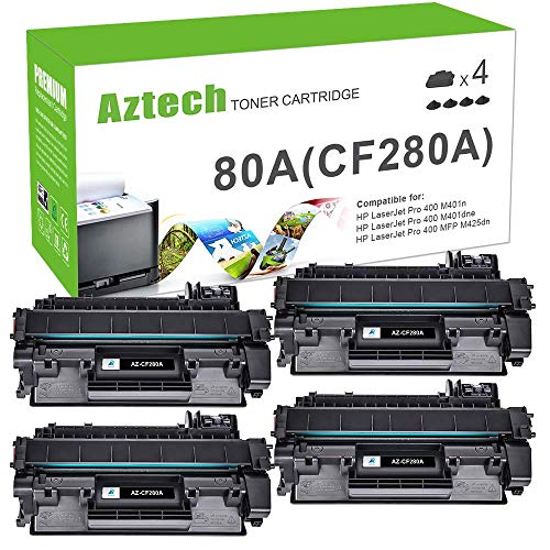 Aztech Compatible Toner Cartridge Replacement for HP 80A CF280A 80X CF280X Pro 400 M401A M401D M401N M401DNE MFP M425DN (Black, 4-Pack)