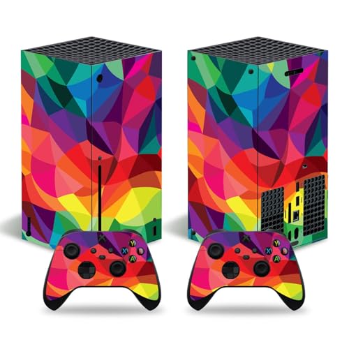 ROIPIN for X-Box Series X Skin - Including Controller Skin and Console Skin, Shell Skin Protector Wrap Cover Protective Faceplate Full Set for X-Box Series X(Triangular Rainbow)