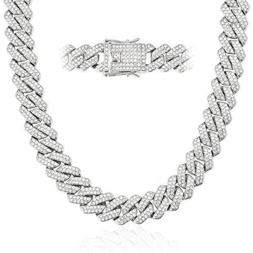 Mens Cuban Link Chain Miami Cuban Necklace 18K Gold Silver Chain Diamond Cut Chains For Men Women 14mm Iced Out Hip Hop Jewelry