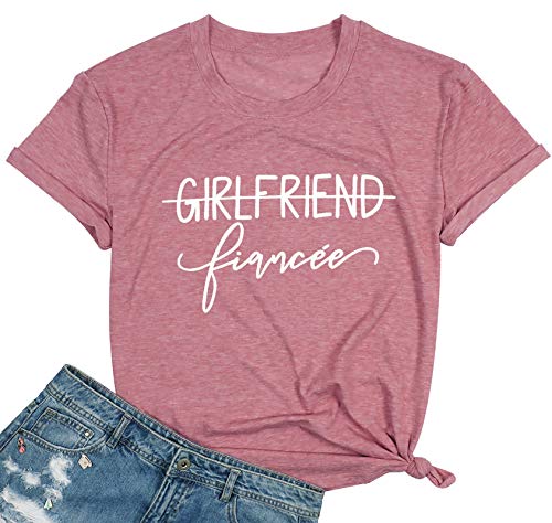 Girlfriend Fiancee Shirt Women Cute Engagement T-Shirt from Miss to Mrs Gift for Bride Honeymoon Vacation Announcement Top Pink