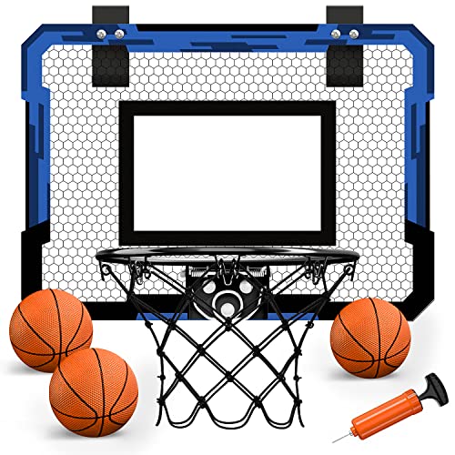 QDRAGON Mini Basketball Hoop, Over The Door Indoor, with 3 Balls/Inflator/Breakaway Rim, Basketball Toy Gifts for Kids and Adults, Suit for Bedroom/Office/Outdoor, Blue