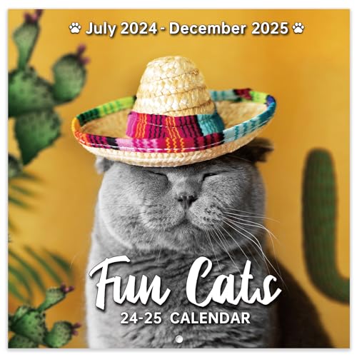 2024-2025 Wall Calendar - July 2024 - December 2025, Funny Cat Calendar 2024-2025, 18 Wall Calendar Gag Gift, Funny Cat Memes Pics, 12'' x 24'' (Open), Funny Cat Calendar, Unruled Block, Hanging Hole, Holidays