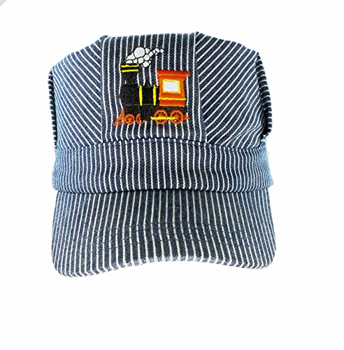 Young Boys Choo Choo Train Embroidered Steam Engine Train Engineer Hat with ITrains Navy/White