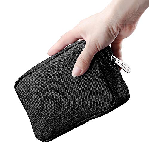 E-Tree 7 inch Canvas Zippered Small Bag, Mini Travel Makeup Carrying Case, Cosmetic Bag, Portable Electronics Accessories Organizer, Tiny Coin Purse Wallet, Little Pouch for Little Items, Black