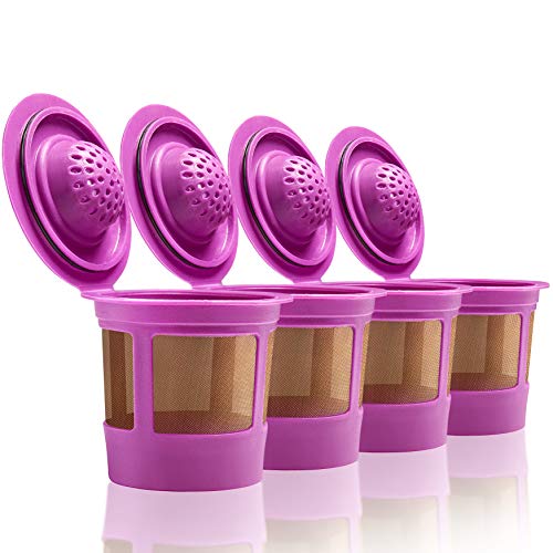 4 Reusable K Cups for Keurig Coffee Makers - BPA Free Universal Fit Purple Refillable Kcups Coffee Filters for 1.0 and 2.0 Keurig Brewers
