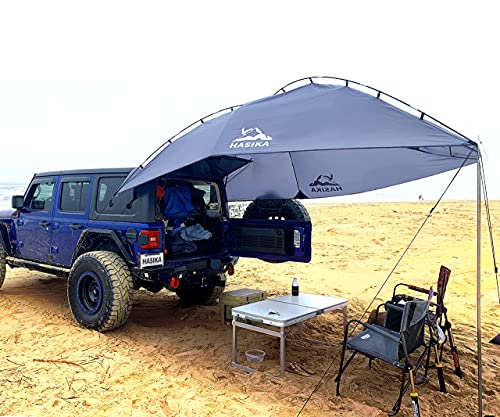 Versatility Camping Tent for Truck Bed,SUV RVing, Van,Trailer and Overlanding Portable Teardrop Awning Canopy Tear Resistant Tarp with 2 Sandbag