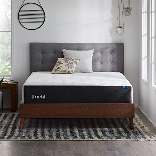 Lucid 12 Inch Queen Mattress – Medium Memory Foam Mattress – Bamboo Charcoal Foam – Gel Infused – Hypoallergenic – Bed-in-A-Box- CertiPUR-US Certified,White