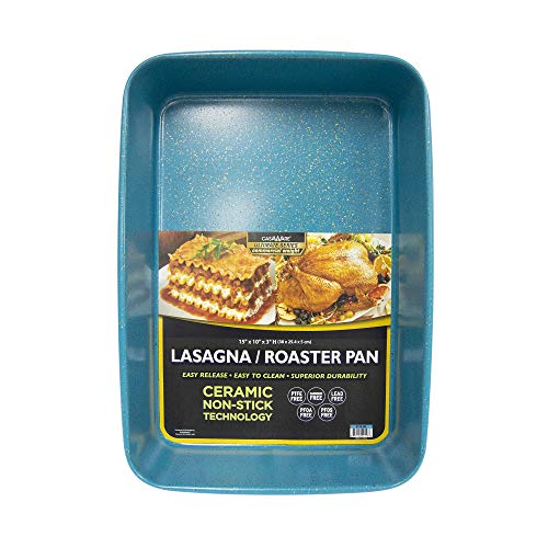 casaWare 15 x 10 x 3-Inch Ultimate Series Commercial Weight Ceramic Coated Non-Stick Lasagna/Roasting Pan (Blue Granite)