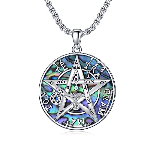 925 Sterling Silver Tetragrammaton Pentagram Necklace Pentacle Pendant, Amulet Energy Pendant Tetragrammaton Jewelry Gifts for Men Women Boys