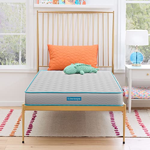 Linenspa 6 Inch Mattress - Firm Feel - Bonnell Spring with Foam Layer - Mattress in a Box - Youth or Kids Bed - Guest Bedroom - Durable and Breathable Support - Affordable - Twin Size