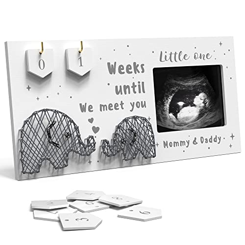 Baby Sonogram Picture Frame w/ Baby Countdown Weeks - Standard 4'x3' Ultrasound Photo - Pregnancy Announcements Ideas - Gender Reveal Baby-Shower Gift - New Mom Expecting Parents to Be Keepsake Gifts