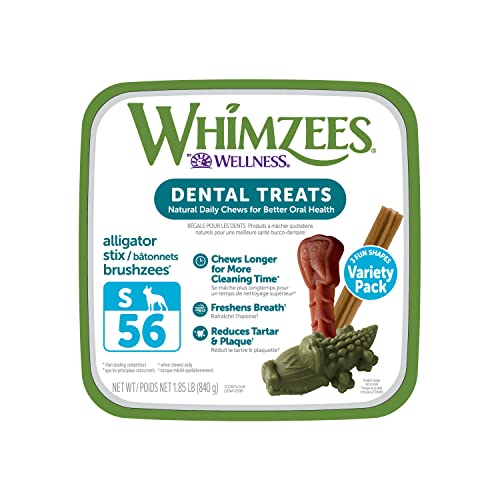 WHIMZEES by Wellness Small Dental Chews Variety Box: All-Natural, Grain-Free, Long Lasting Treats with Grooved Design for Improved Cleaning – Freshens Breath & Reduces Plaque – 56 Count