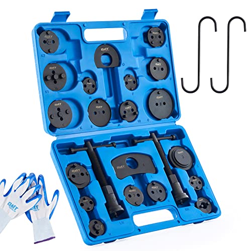 Orion Motor Tech Brake Caliper Wind Back Tool Kit, 24pc Brake Caliper Compression Tool Set with Thrust Bolt Assemblies Retaining Plates Caliper Hangers 18 Disc Adapters, Brake Caliper Tool, Blue Case