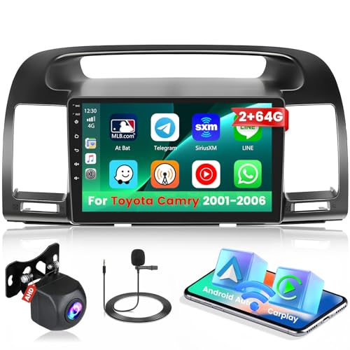 Roinvou 2+64G Android CarPlay Stereo for 2001-2006 Toyota Camry, Built-in Wireless CarPlay with Android Auto, 9'' Touchscreen in-Dash GPS Navigation Support Mirror Link BT FM RDS AHD