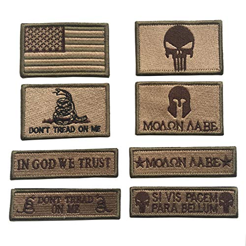 Bundle 8 Pieces Tactical Military Patch Set,USA Flag Patches Tactical Military Army Operator Patches with Hook & Loop Fasteners Backing (Tan)