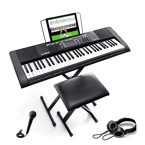 Alesis Melody 61 Key Keyboard Piano for Beginners with Speakers, Stand, Bench, Headphones, Microphone, Sheet Music Stand, 300 Sounds and Music Lessons