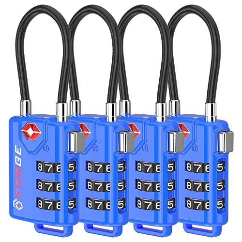 Bright Colors, TSA Approved Cable Luggage Locks 4 Pack, Re-settable Combination with Alloy Body