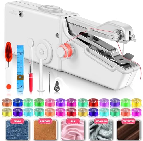 35PCS Accessories Automatic Handheld Sewing Machine, Battery Operated and Easy to Use Cordless Sewing Kits for Beginners, Mini Portable Sewing Machine for DIY, Fabrics, Clothes, Home, Travel