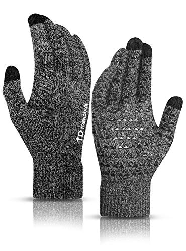 TRENDOUX Driving Gloves Men, Winter Glove for Women with Touch Screen Fingers - Anti-Slip Grip - Thermal Liner - Premium Material - Hands Warm in Cold Weather - Running Texting Riding - Black Gray XL