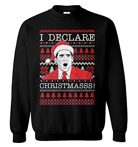 Haase Unlimited I Declare Christmas! - Michael Scott Ugly Xmas Unisex Crewneck Sweatshirt (Black, Small)