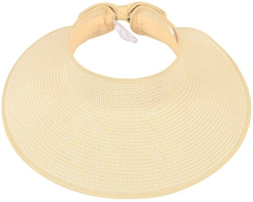 Simplicity Women's Packable Sun Hat Wide Brim Summer Hats for Women Fashionable Roll-up Straw Sun Visor Beige White