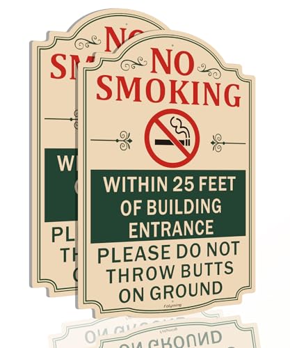 2 Pack No Smoking Within 25 Feet Of Building Entrance Please Do Not Throw Cigarette Butts on The Ground Signs 12 x 8 inches Metal Reflective Sturdy Rust Aluminum Weatherproof Easy to Install