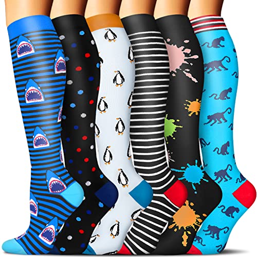 GUCABE A 6 Pairs Compression Socks for Women & Men Circulation, 20-30mmHg is Best Support for Running,Athletic,Sports (A01-multicoloured1-6 Pairs)