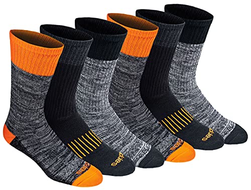 Dickies Men's Dri-Tech Legacy Moisture Control Crew Socks Multipack, Hi-Vis Orange Black (6 Pairs), Medium