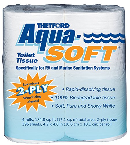Thetford Aqua-Soft Toilet Tissue - Toilet Paper for RV and marine - 2-ply - Thetford 03300 (Pack of 4 rolls) , White