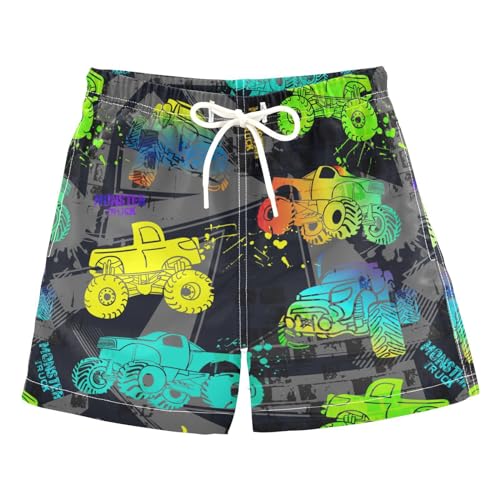 JHKKU Boys Swim Trunks Monster Truck Swimsuit Kids Swim Board Shorts Beach Hawaii Vacation Bathing Suit 5T