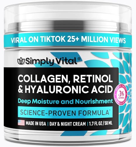 SimplyVital Face Moisturizer Collagen Cream - Anti Aging Neck and Décolleté - Made in USA Day & Night Face Cream - Moisturizing, Lifting & Recovery – 1.7oz