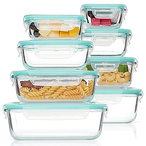 Vtopmart 8 Pack Glass Food Storage Containers , Meal Prep , Airtight Bento Boxes with Leak Proof Locking Lids, for Microwave, Oven, Freezer and Dishwasher, BPA Free