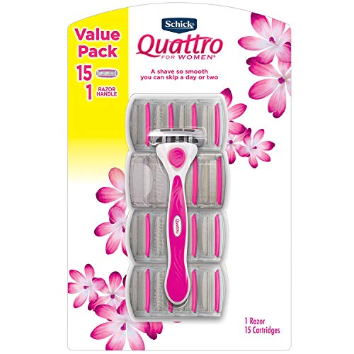 Schick Quattro for Women Razor, Enriched with Aloe and Vitamin E, 15 Cartridges