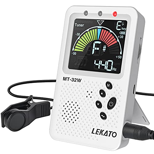 Metronome Tuner, Rechargeable 3 In 1 Digital Metronome with Vocal Count, Tone Generator Tuners for Guitar, Bass, Violin, Ukulele, Chromatic, Clarinet, Trumpet, Flute, All Instruments, White by LEKATO